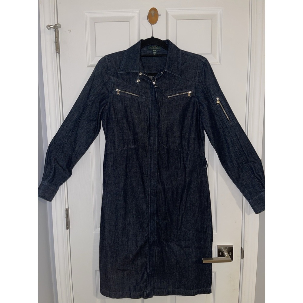 Lauren Jeans Co Ralph Lauren Denim Shirt Dress Women's Medium Zip Front Chambray - Picture 1 of 6